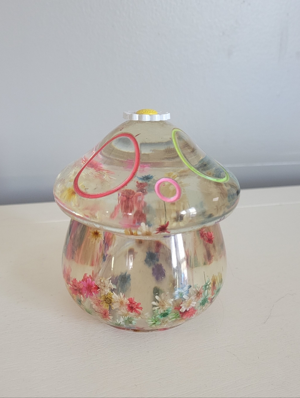 Resin Mushroom Jar With Flowers